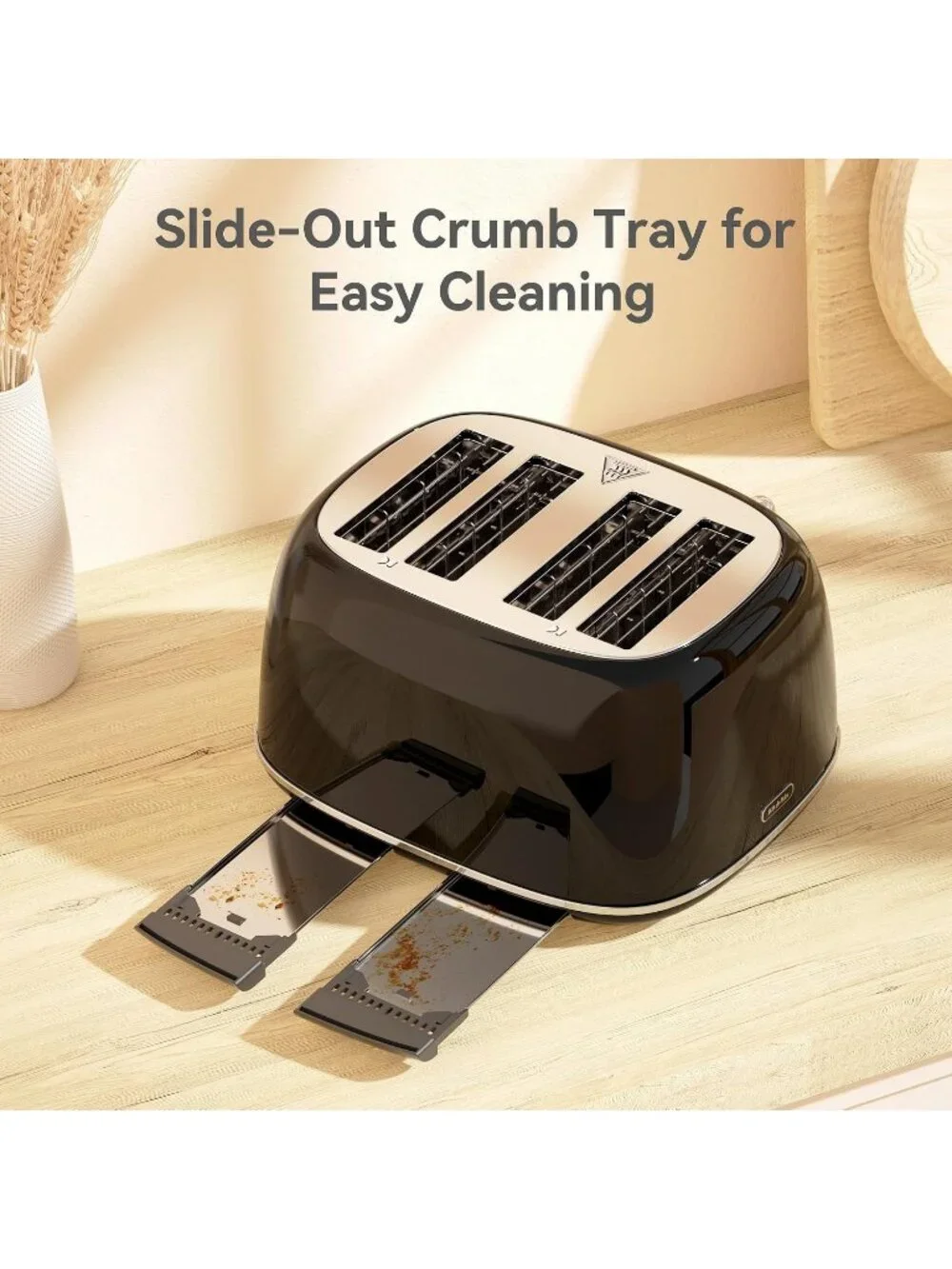 4 Slice Black Retro Stainless with 6 Bread Shade Settings 1.5''Wide Toaster